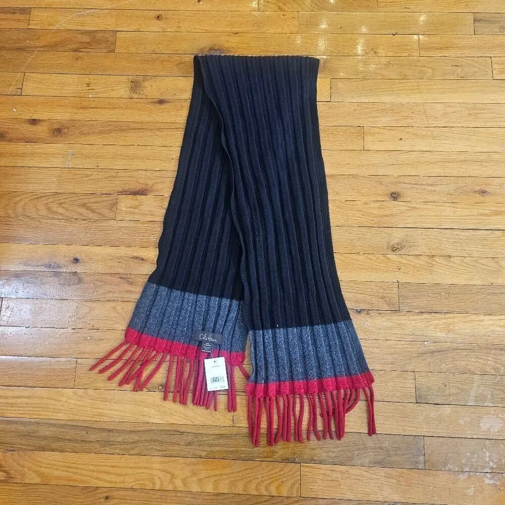 Cole Haan Lamb Wool Scarf Grey Red